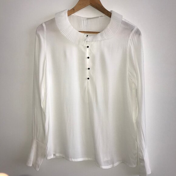 minimum flowy long sleeved blouse ruffled collar white small/euro 36 - Picture 1 of 12